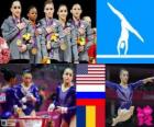 Подиум гимнастика событий женской командой, Соединенные Штаты, Россия и Румыния - Лондон 2012-